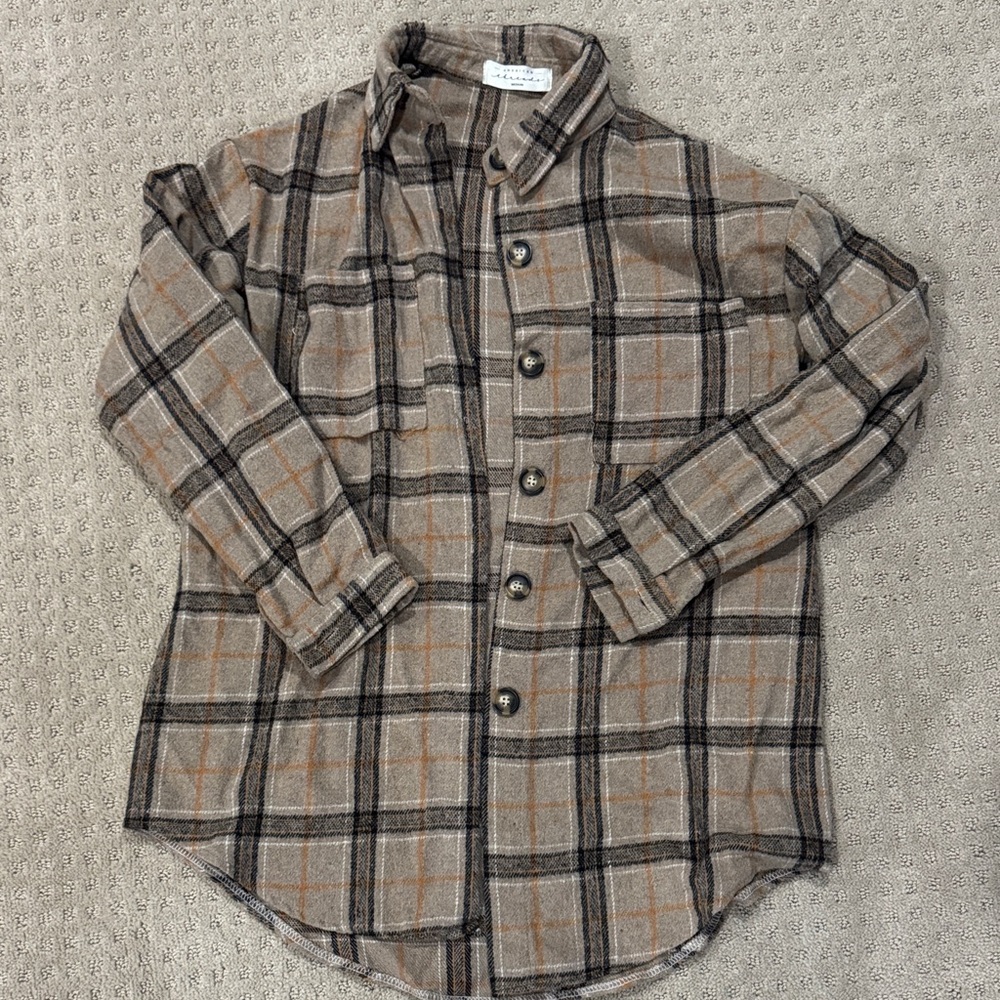 American Threads Tan and Black Plaid Shirt